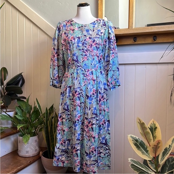 Rare Vintage Liberty of London All Silk Vibrant Floral Print Dress - Picture 15 of 15